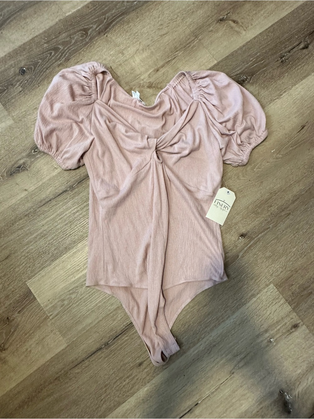 Twist-Front Puff Sleeve Bodysuit in Blush Pink